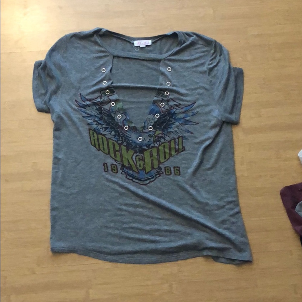 Gray v-neck cut tee shirt